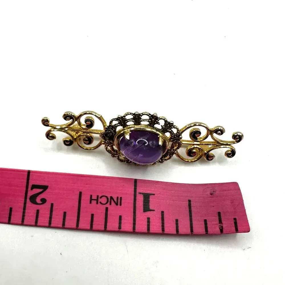 Brooch Pin Gold Purple Cabachon Marked 12kGFDOR 12k gold filled retro vintage